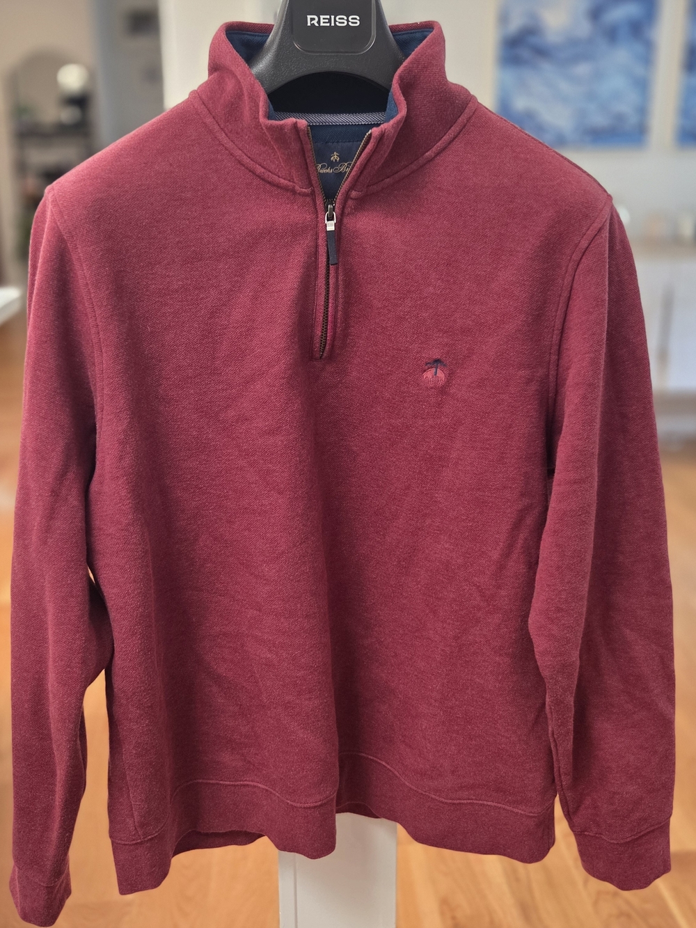 Brooks Brothers Men's Large (L) Cotton Pique Quarter Zip Sweater in Burgundy